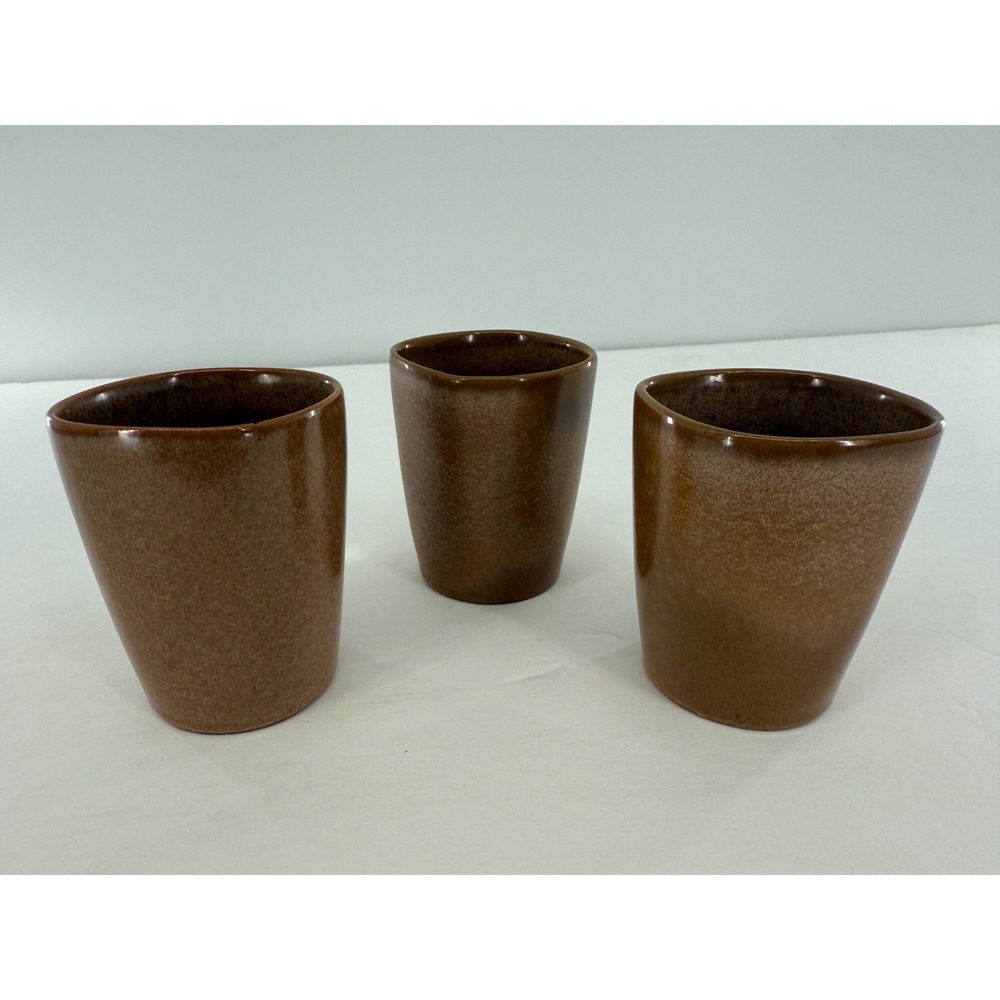 Vintage‎ Frankoma Pottery 5LC Tumbler Juice Cups Plainsman Prairie Brown Set 3